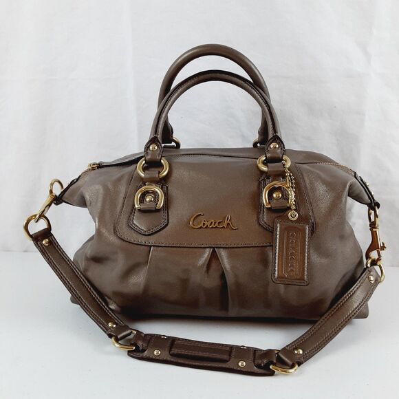Coach 15445 Ashley Metallic Bronze Leather Satchel Shoulder Bag Convertible Bag - Picture 1 of 16